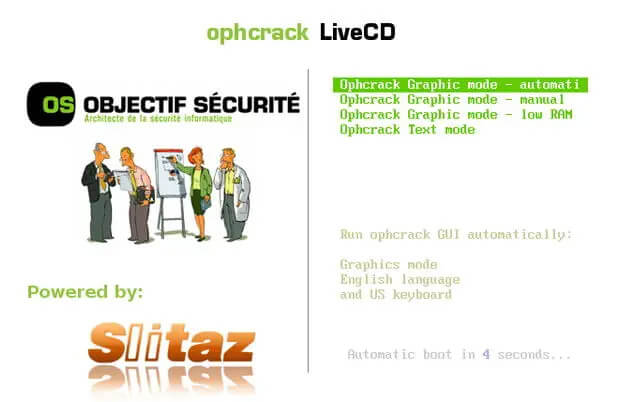 บูตจากดิสก์ ophcrack ในโหมดอัตโนมัติ