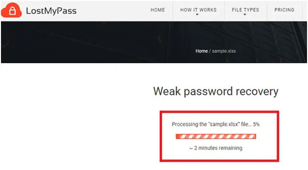 completare il processo di recupero della password di excel in lostmypass