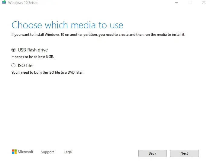 choisir le support pour créer un disque de démarrage sous windows 10