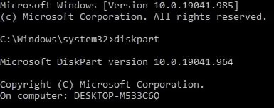 diskpart en windows 10 command prompt