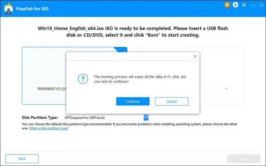 passfab for iso confirm burn usb