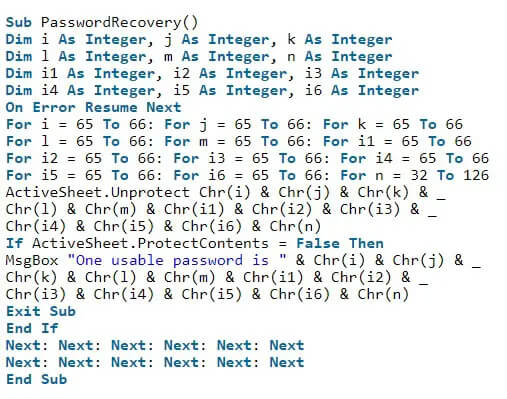 inserire il codice vba per recuperare la password dimenticata di excel