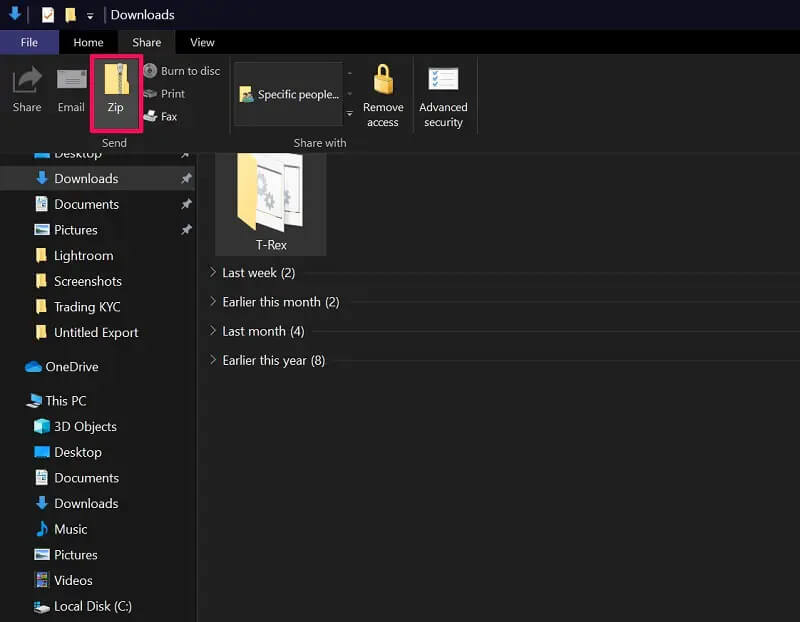 zip unzip files win10 without winzip