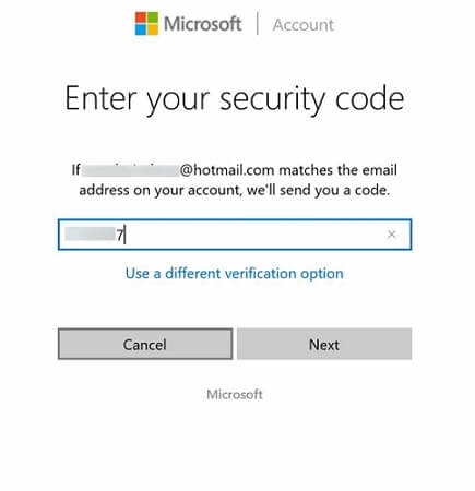 microsoft entering security code